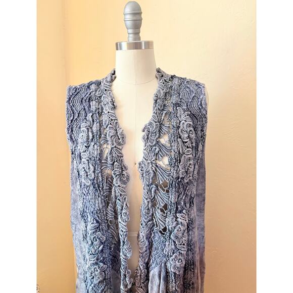 VTG Chorisia Italy Lace Women's Vest Gray Velvet Crochet Boho Duster Size S/M - Picture 3 of 9